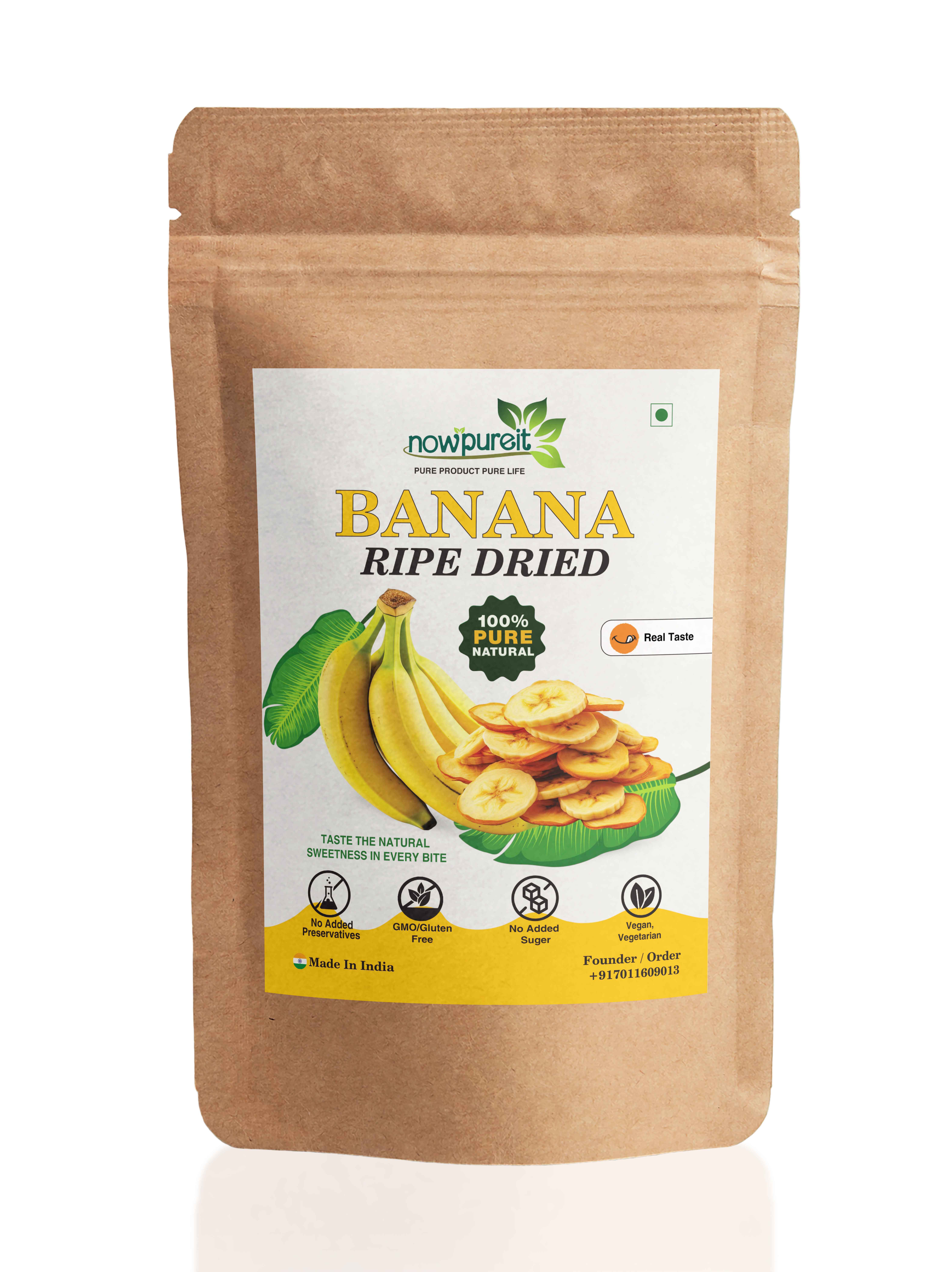 Banana Ripe Dried Slices by Nowpureit | Rich in Potassium & Fiber | Fruit Snack | 227g / 0.5lb