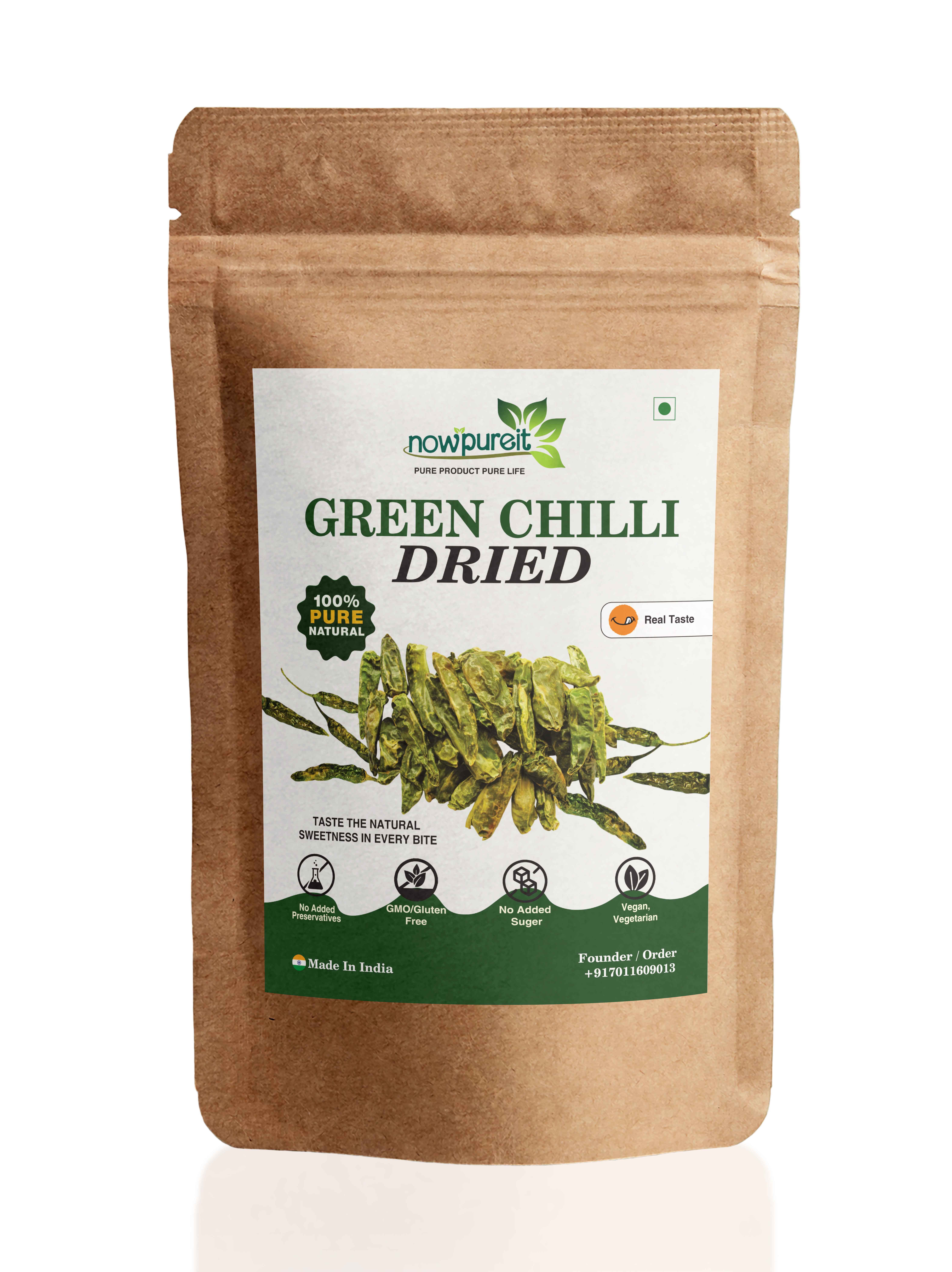 Green Chilies Dried (Hara Mirch) by Nowpureit | Sun-Dried, Spicy Recipes & Chutney | 227g / 0.5lb