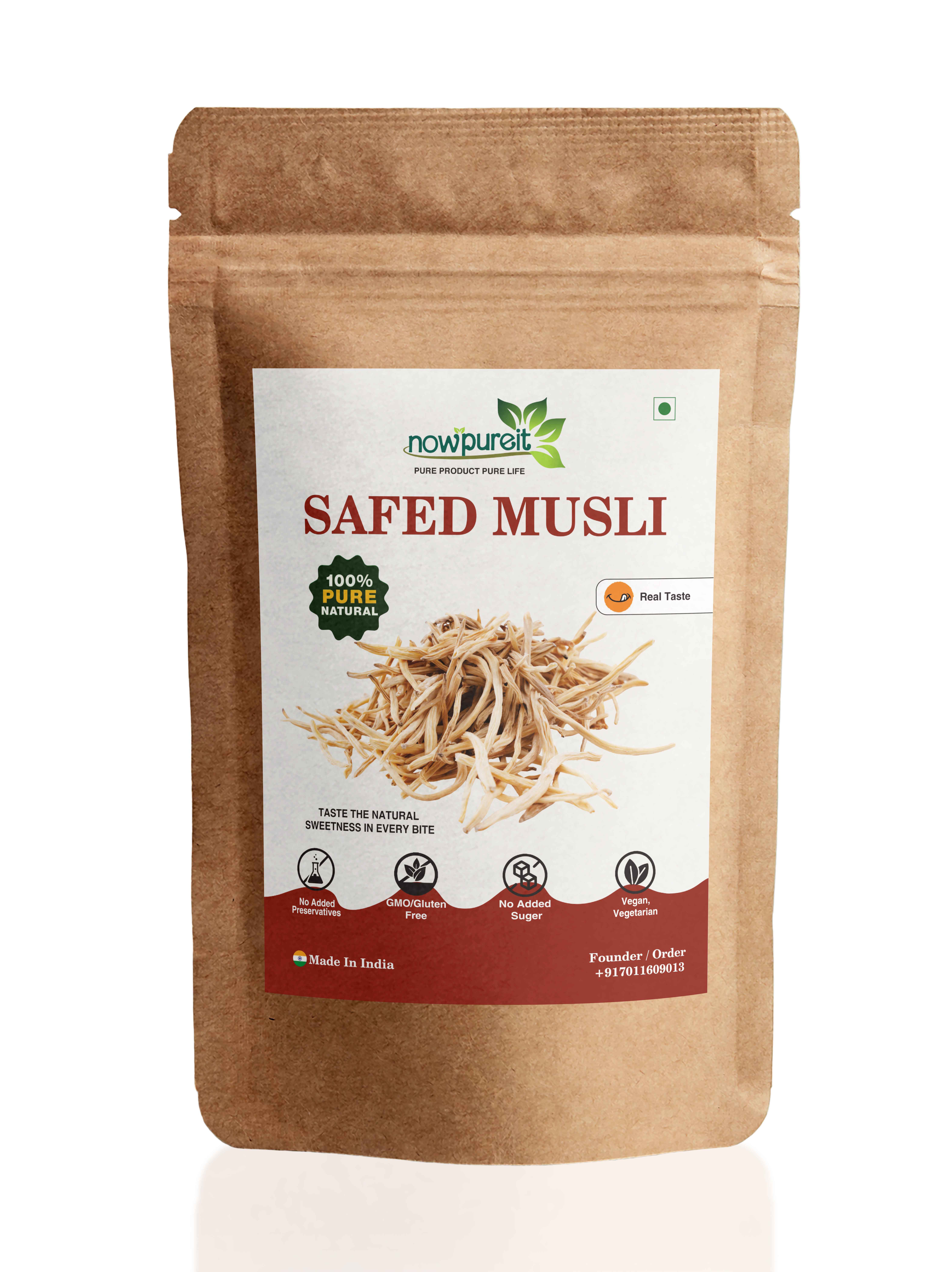 Safed (White) Musli Raw (Chlorophytum Borivilianum) by Nowpureit | Supports Natural Strength, Stamina | 227g / 0.5lb