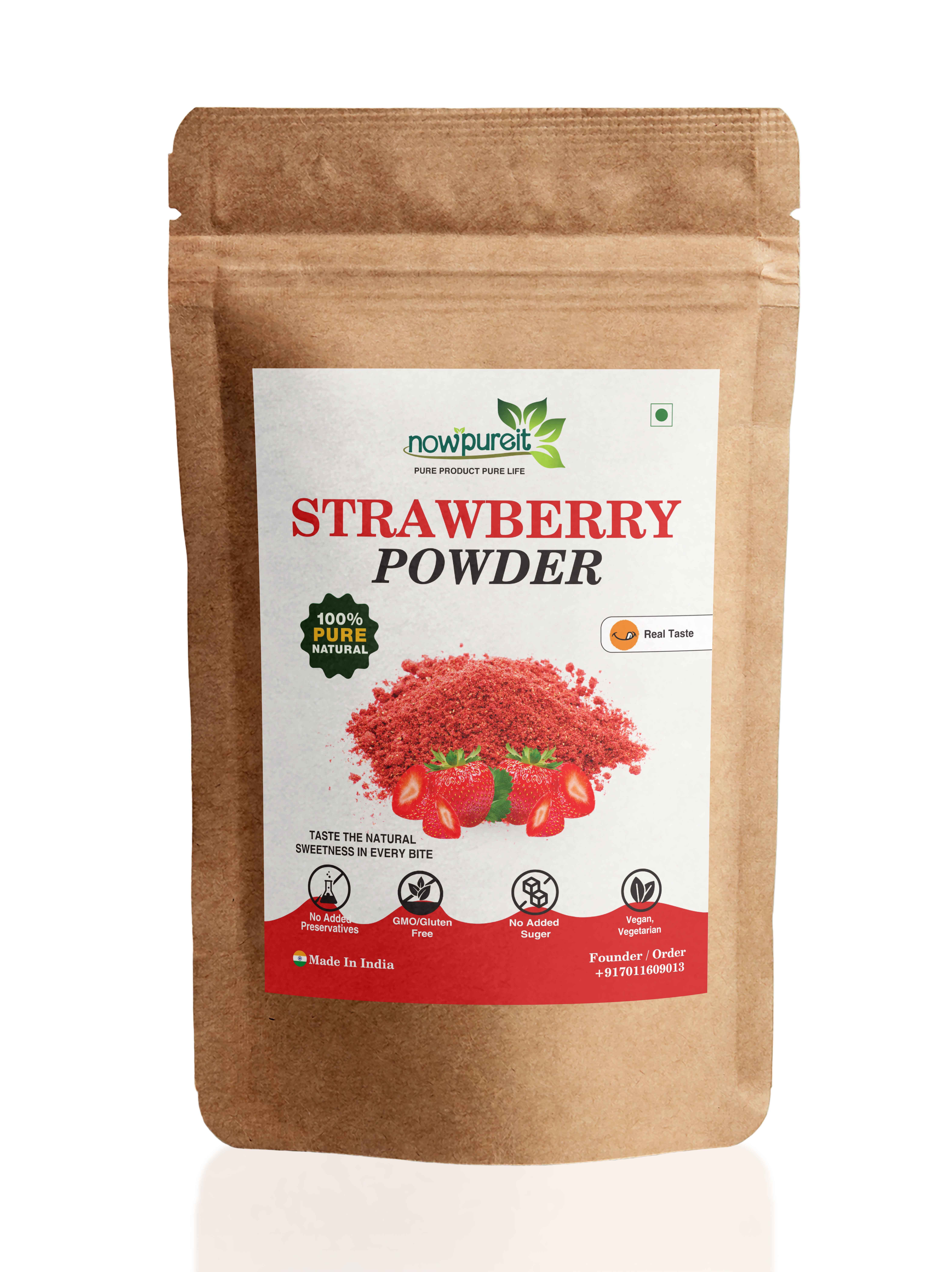 Strawberry Dried Powder by Nowpureit | Perfect for Smoothies, Yogurt, Natural Pink Food Coloring | 227g / 0.5lb